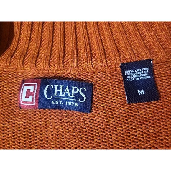 Ralph Lauren Chaps Mens M Henley Pullover Knit Sweater Academia- Dad Elbow Patch - Picture 2 of 11